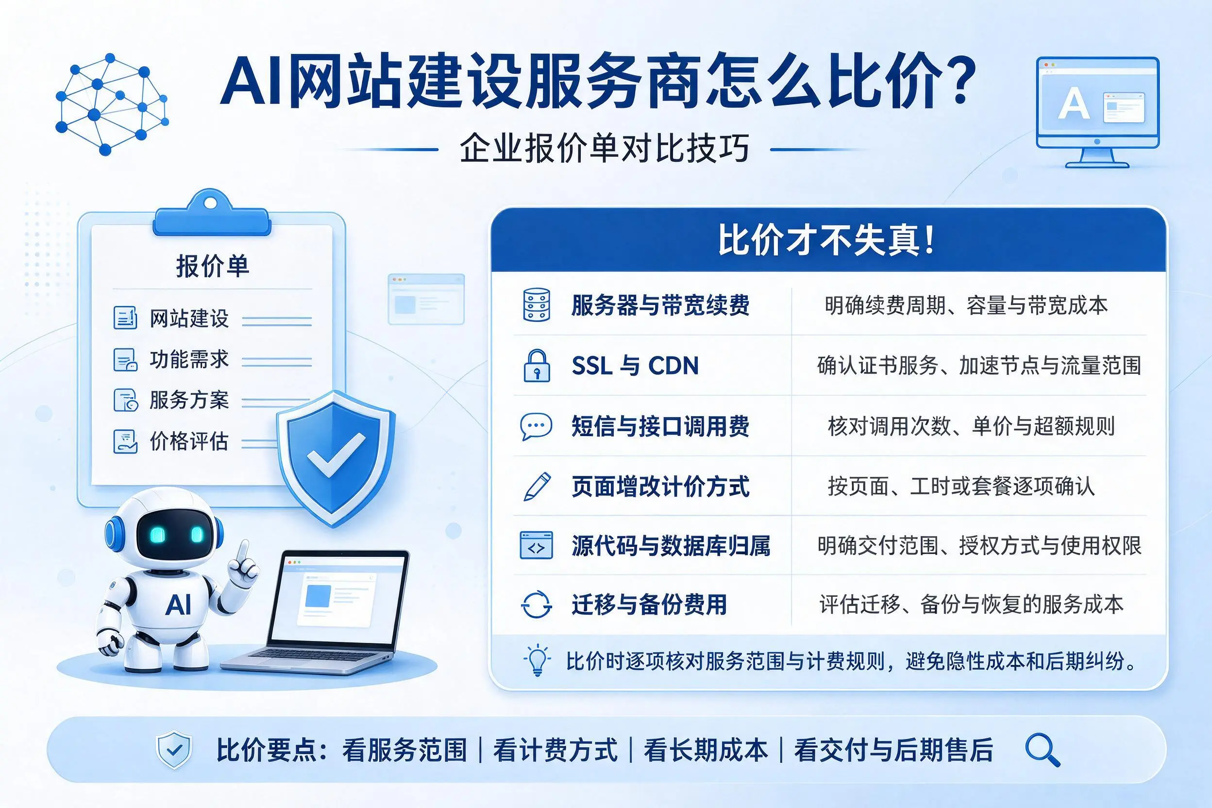 AI网站建设服务商怎么比价?上饶企业报价单对比技巧