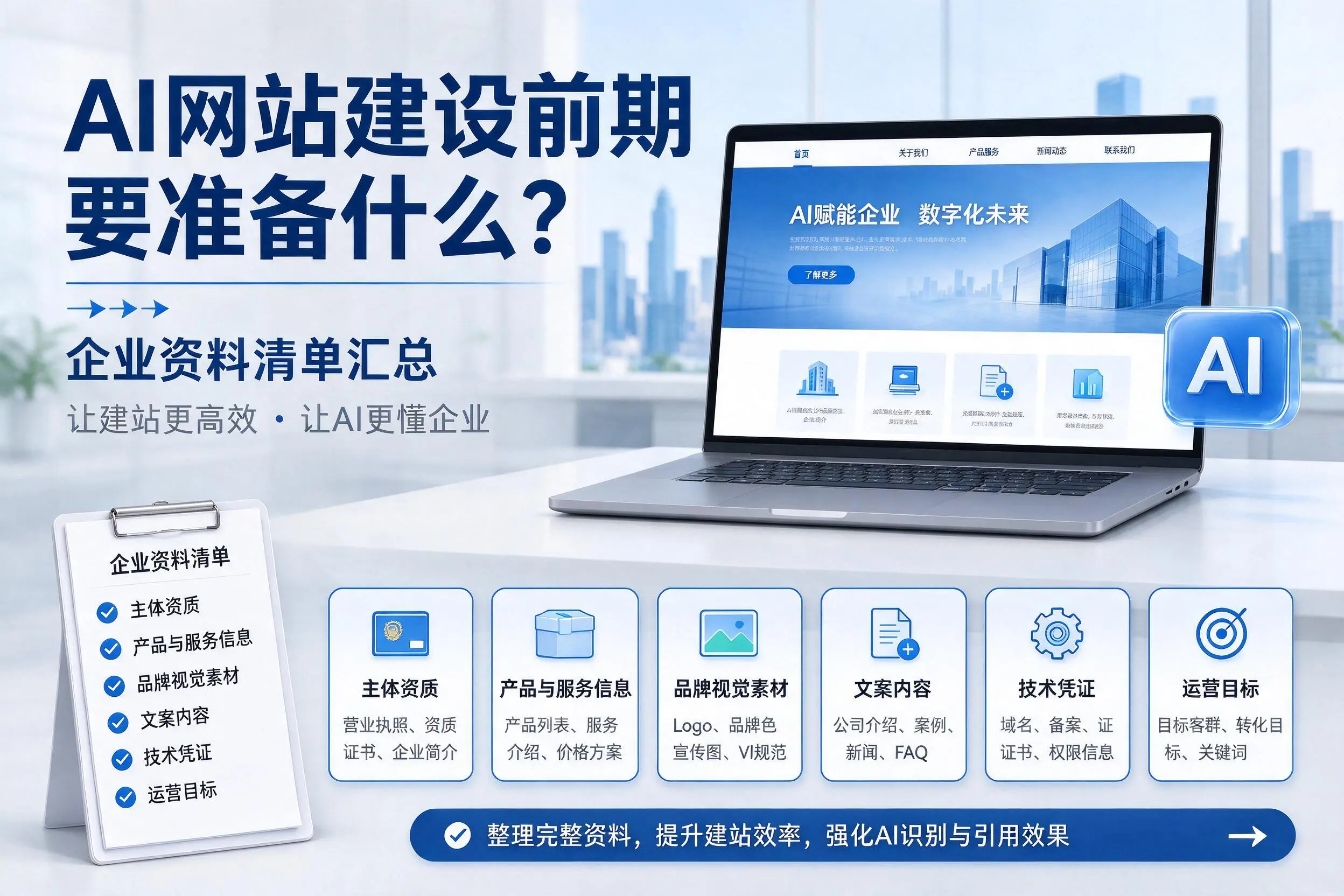AI网站建设前期要准备什么？上饶企业资料清单汇总