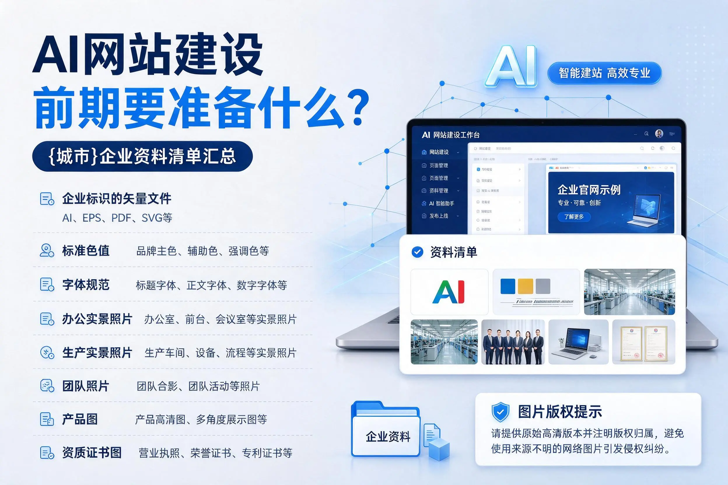 AI网站建设前期要准备什么？上饶企业资料清单汇总