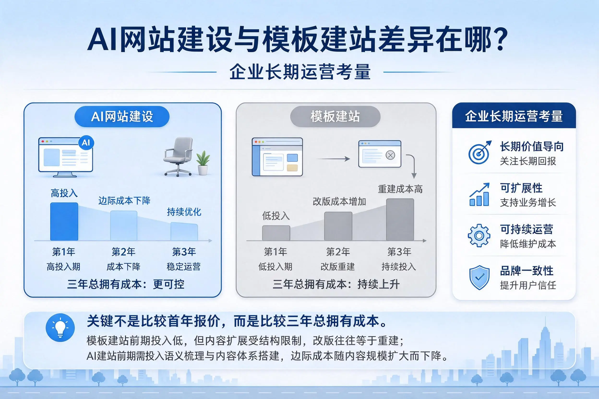 AI网站建设与模板建站差异在哪?上饶企业长期运营考量