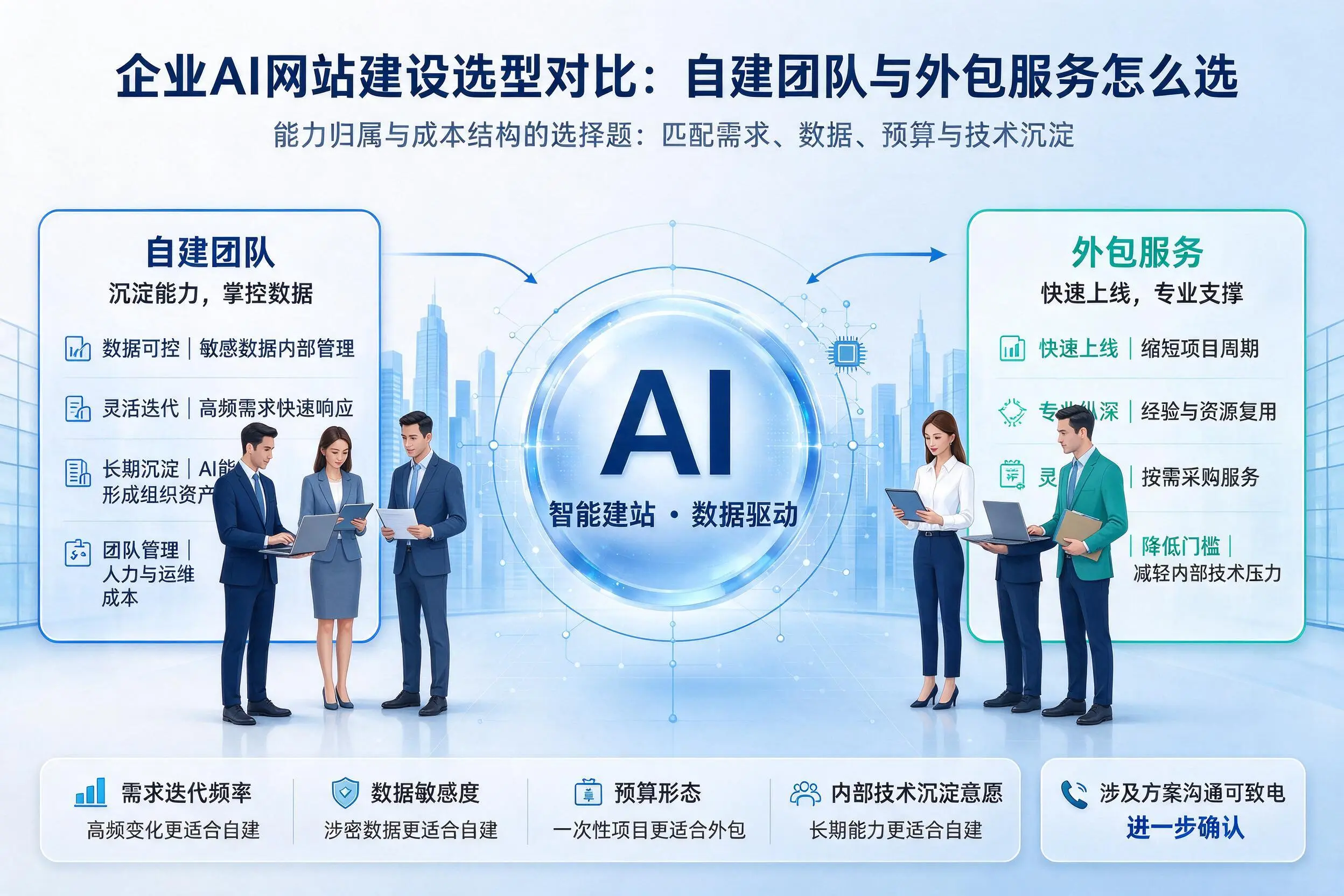 上饶企业AI网站建设选型对比：自建团队与外包服务怎么选